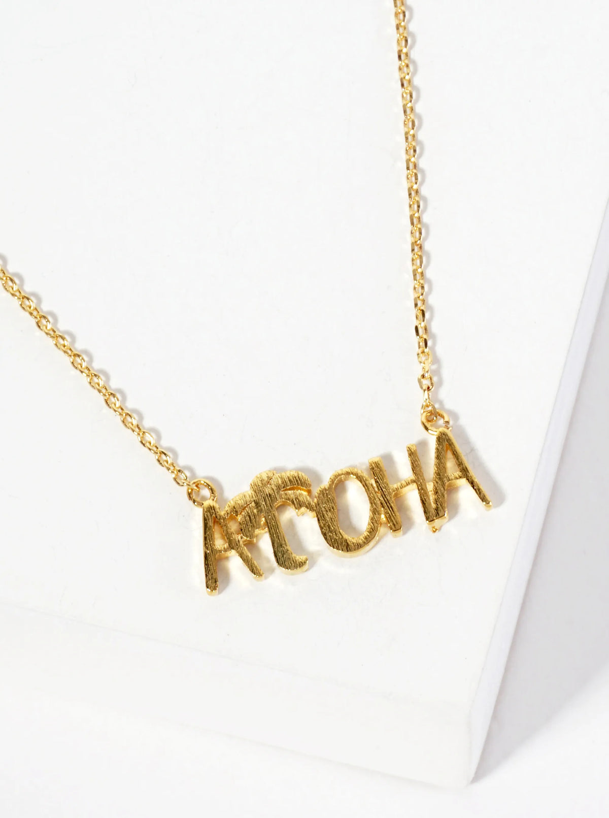 Brushed-Texture Palm-Tree Aloha Pendant 18K-Gold-Dipped Necklace