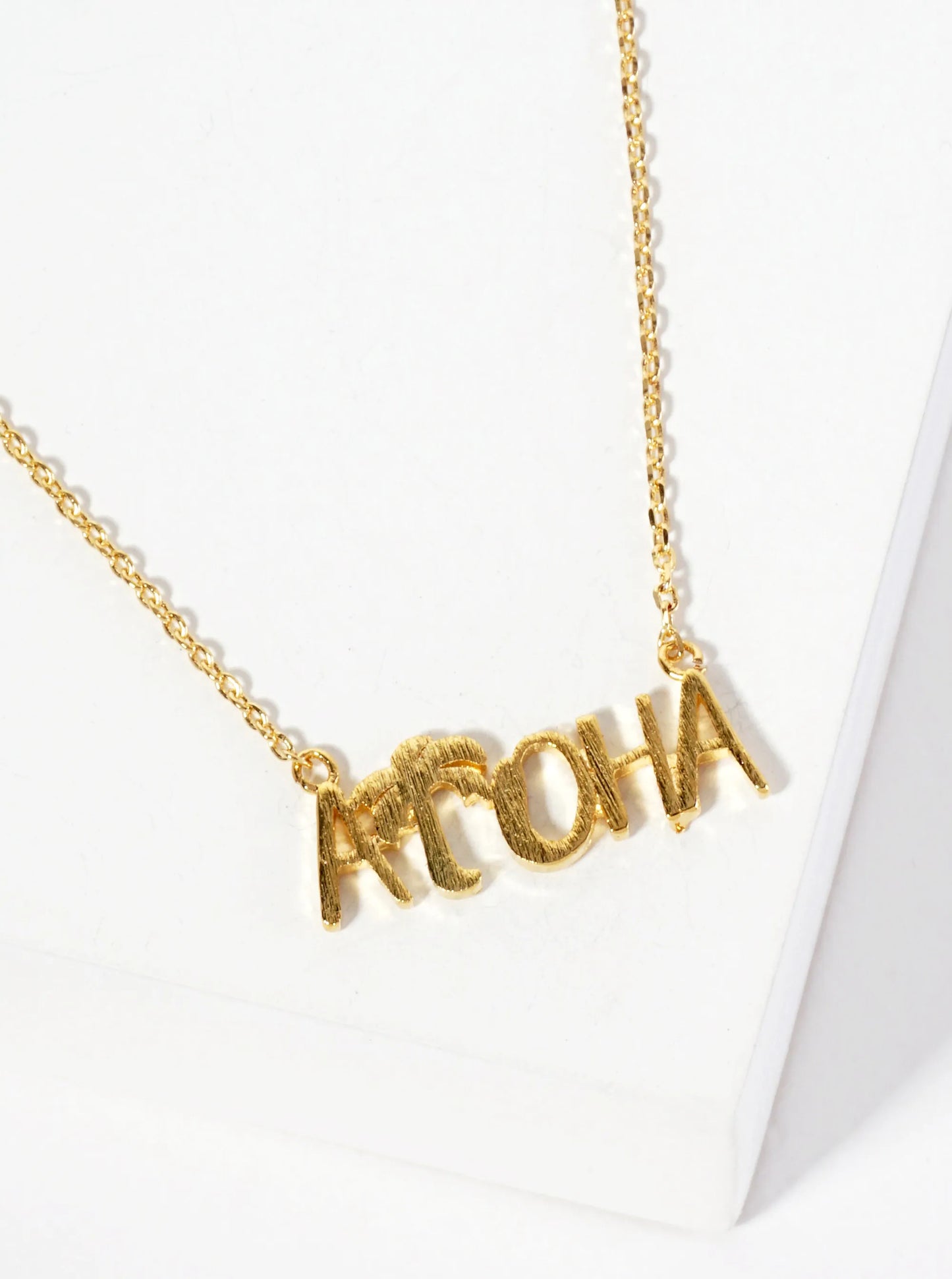 Brushed-Texture Palm-Tree Aloha Pendant 18K-Gold-Dipped Necklace