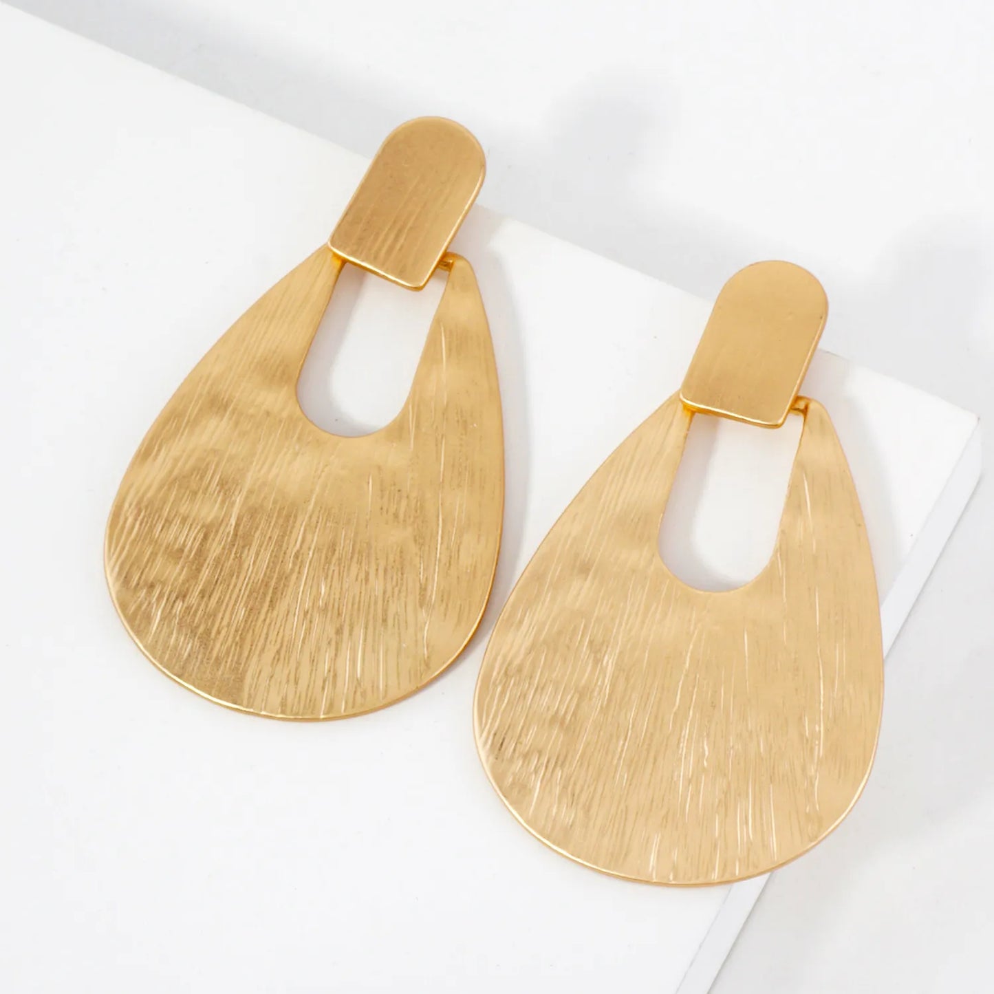 Brushed-Texture Teardrop Doorknocker Earrings
