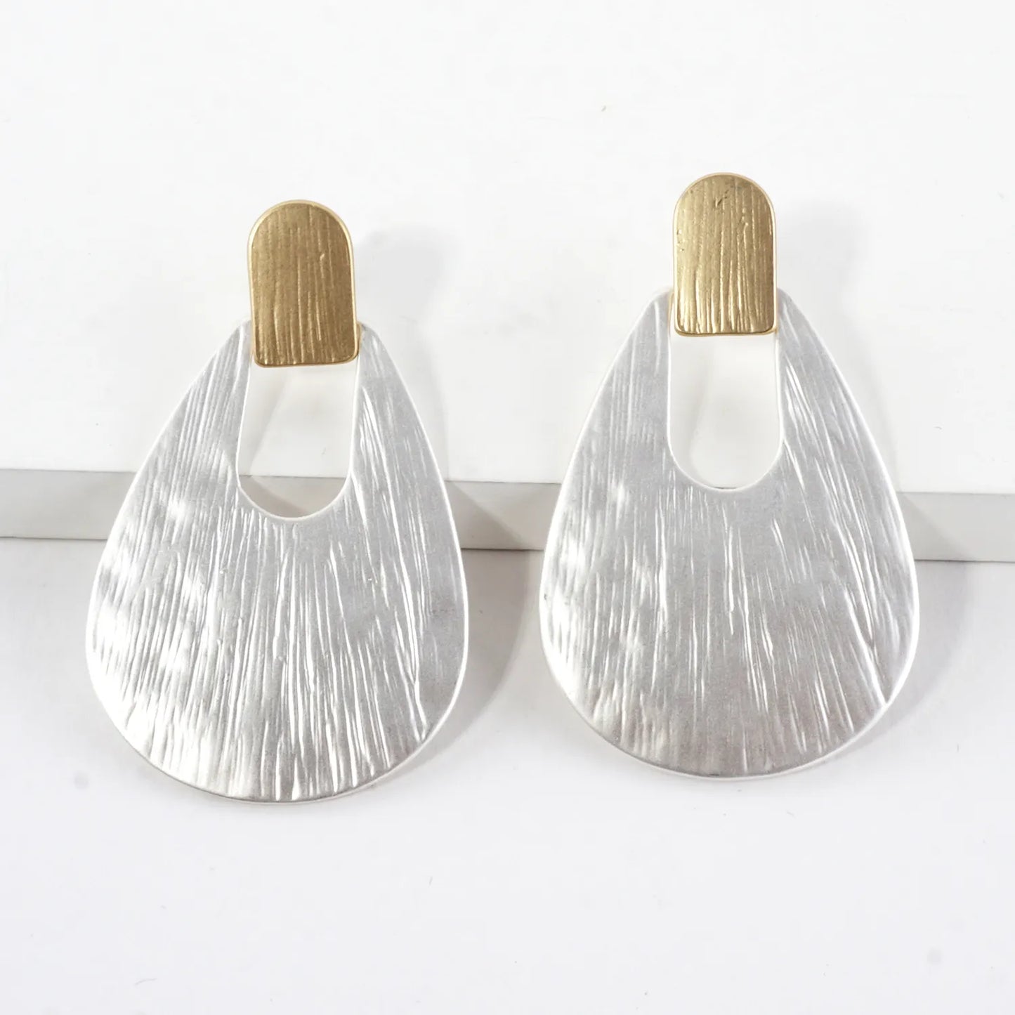 Brushed-Texture Teardrop Doorknocker Earrings
