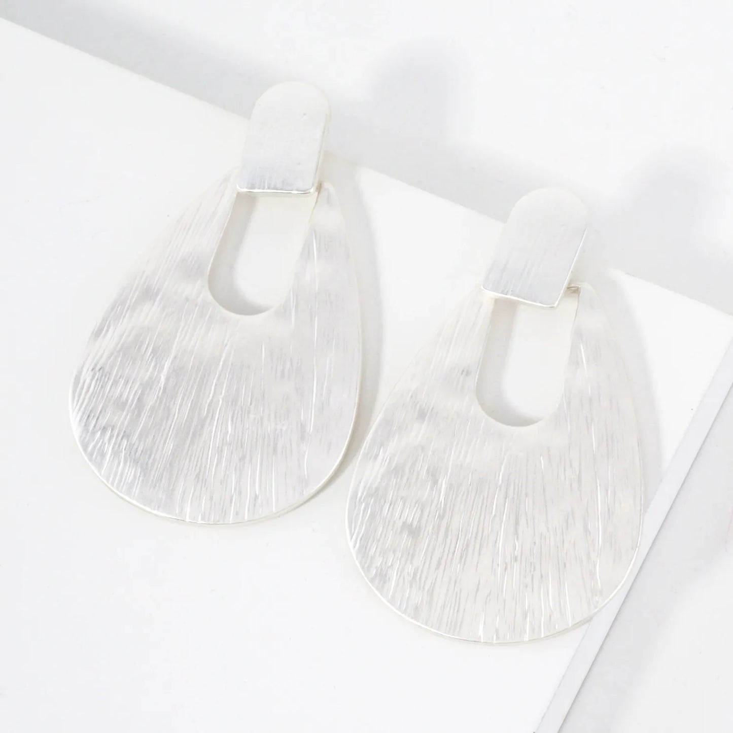 Brushed-Texture Teardrop Doorknocker Earrings