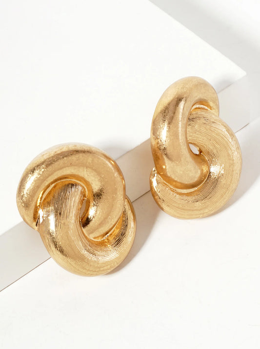 Brushed-Texture Two Interlocking C-Shapes Statement Earrings With-Titanium-Post