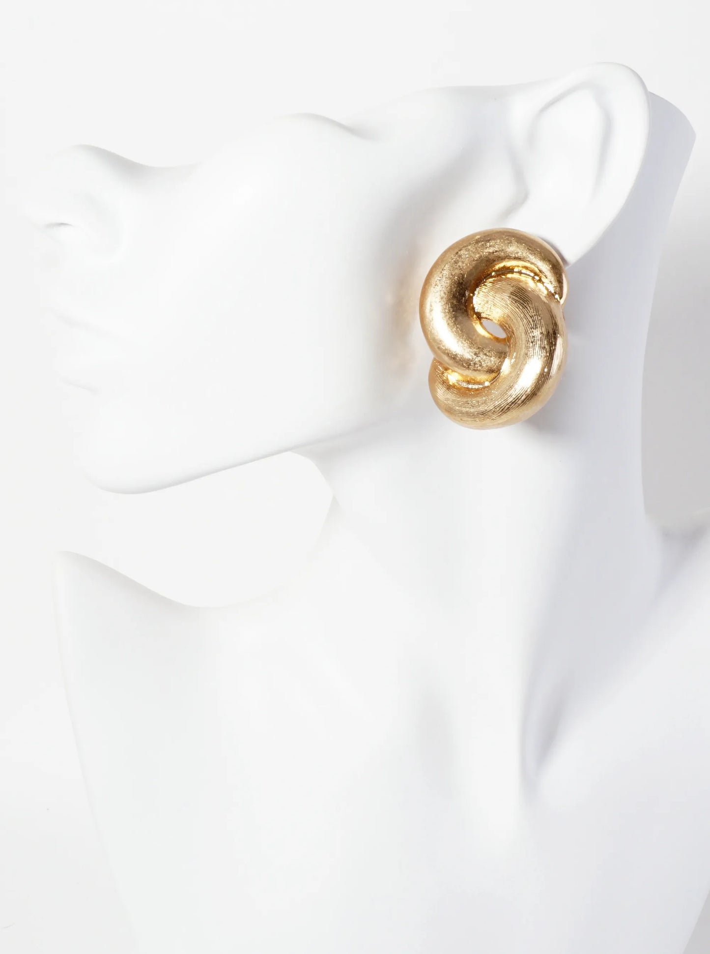 Brushed-Texture Two Interlocking C-Shapes Statement Earrings With-Titanium-Post