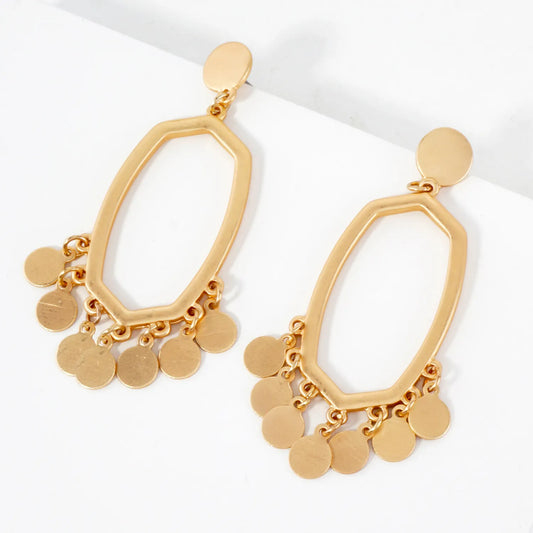 Brushed-Textured Charms Drop Elongated Hexagon Earrings
