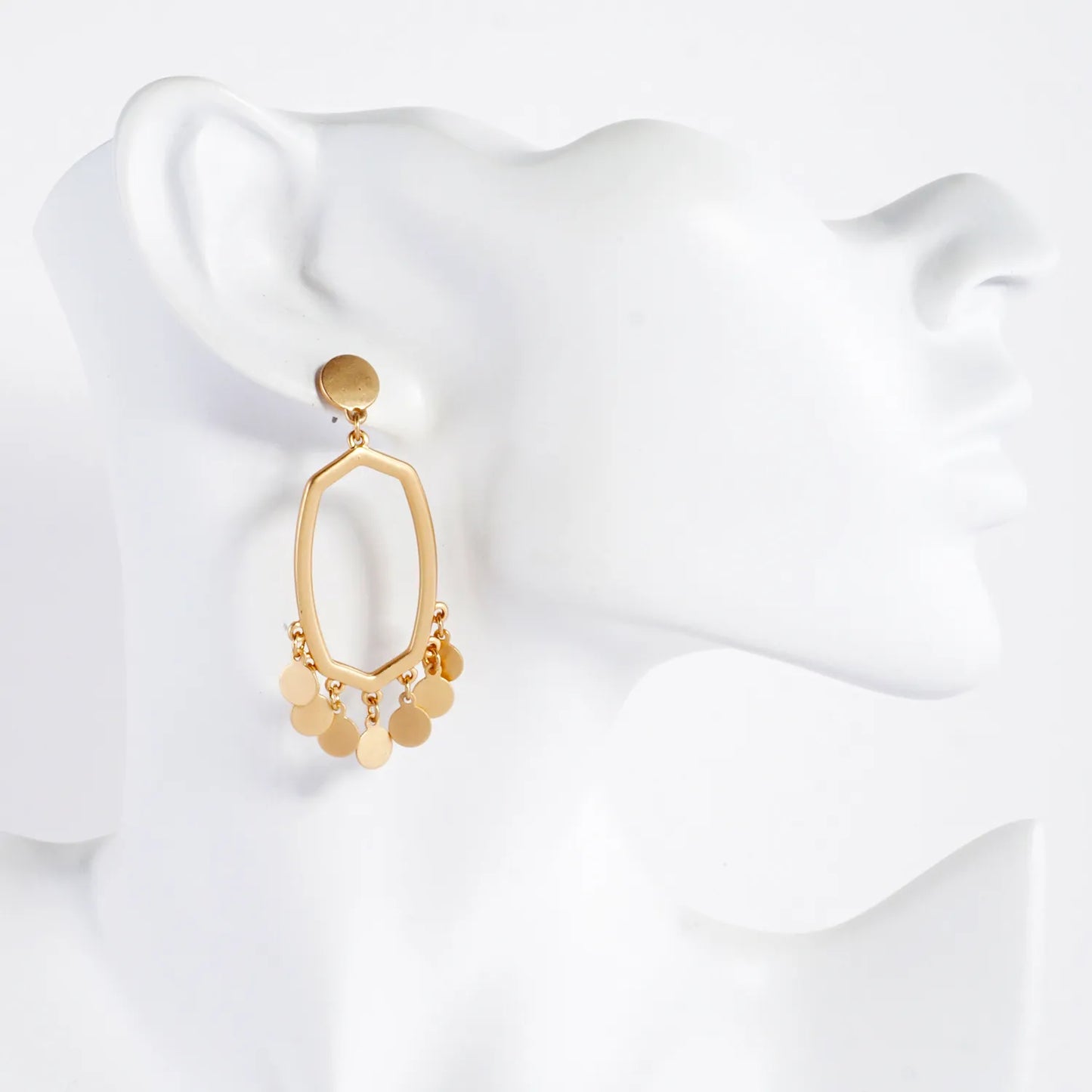 Brushed-Textured Charms Drop Elongated Hexagon Earrings