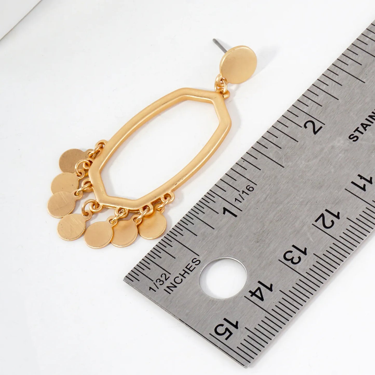 Brushed-Textured Charms Drop Elongated Hexagon Earrings