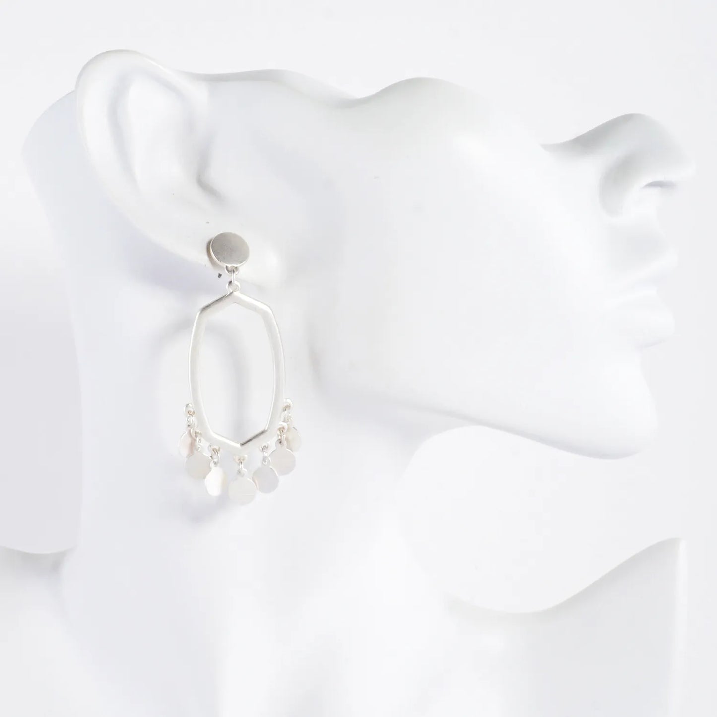 Brushed-Textured Charms Drop Elongated Hexagon Earrings