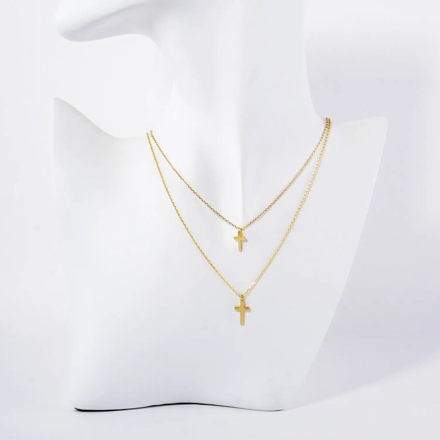 Brushed-Textured Double Cross Pendant 18K-Gold-Dipped Layered Necklace