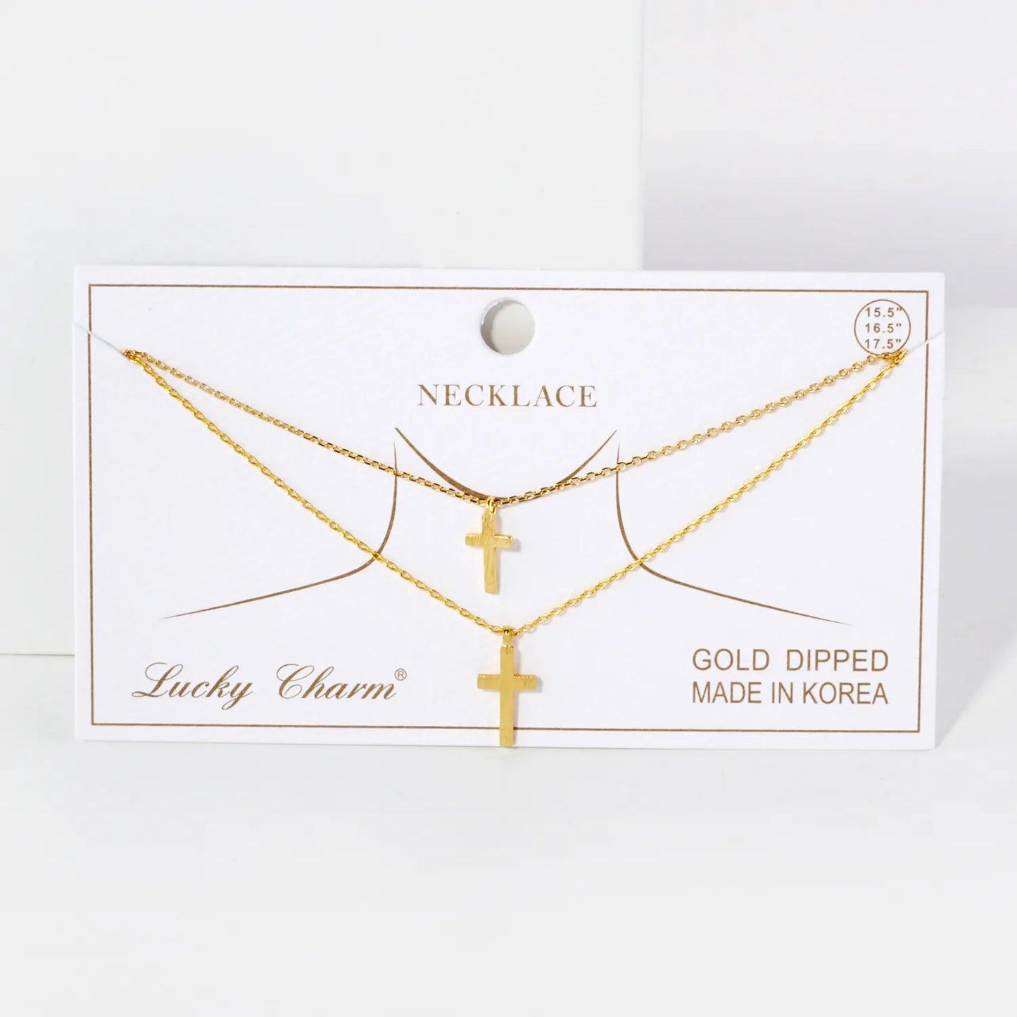 Brushed-Textured Double Cross Pendant 18K-Gold-Dipped Layered Necklace