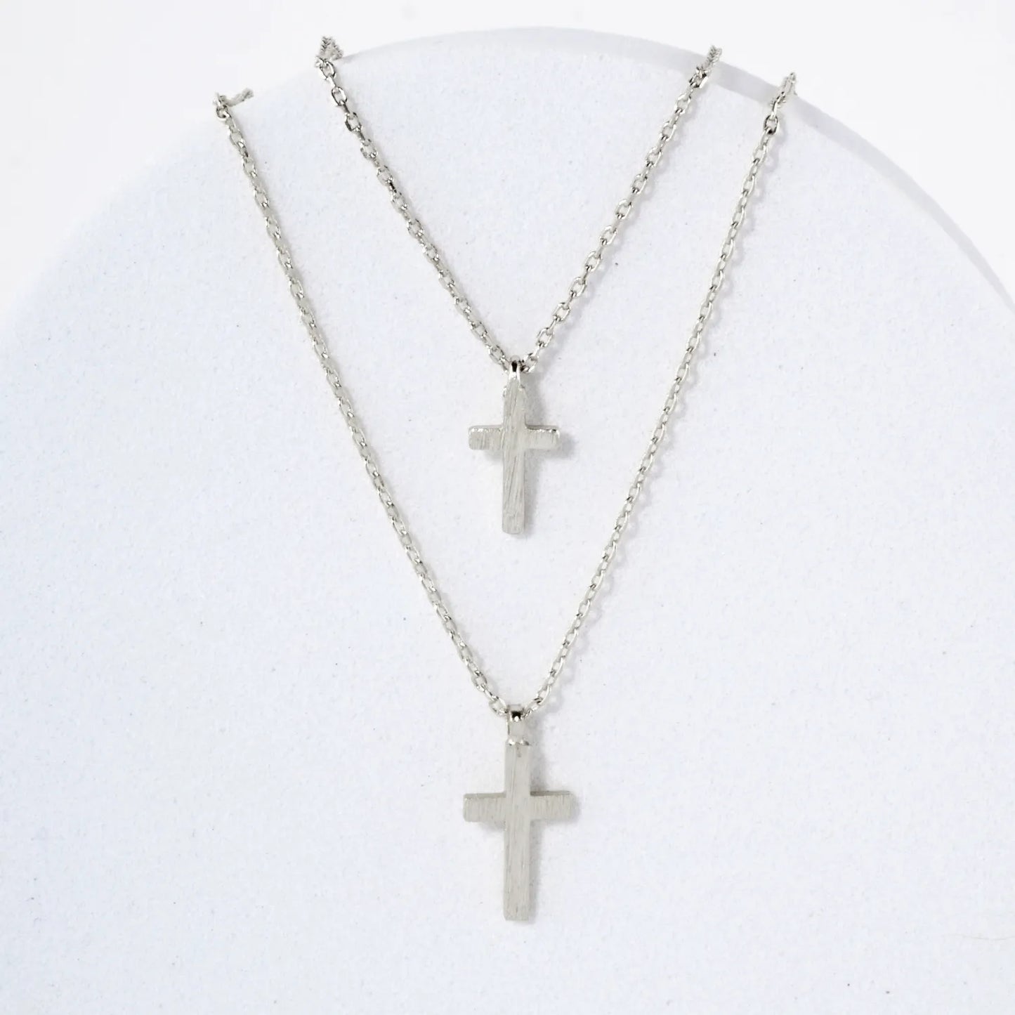 Brushed-Textured Double Cross Pendant 18K-Gold-Dipped Layered Necklace