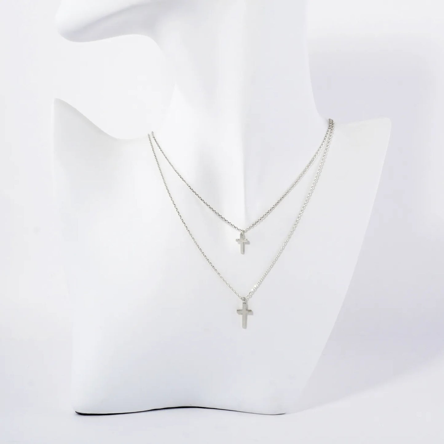 Brushed-Textured Double Cross Pendant 18K-Gold-Dipped Layered Necklace