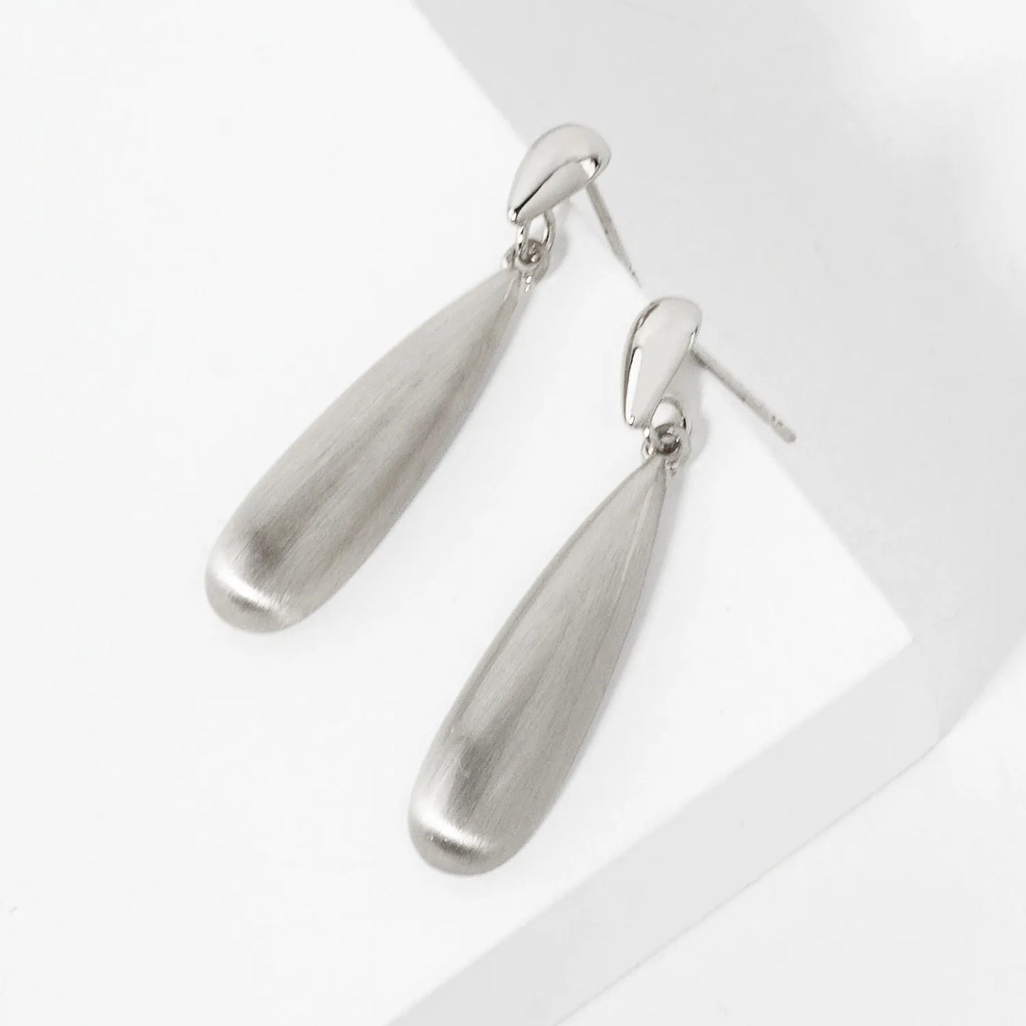 Brushed-Textured Double Teardrop 14K-Gold-Dipped Brass Dangle Earrings