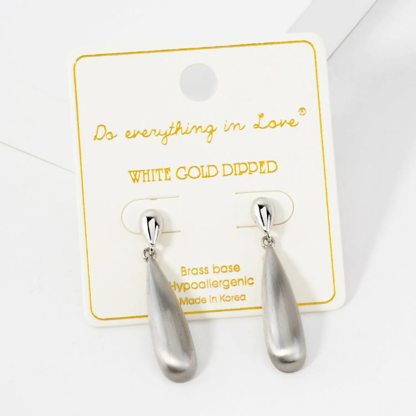 Brushed-Textured Double Teardrop 14K-Gold-Dipped Brass Dangle Earrings
