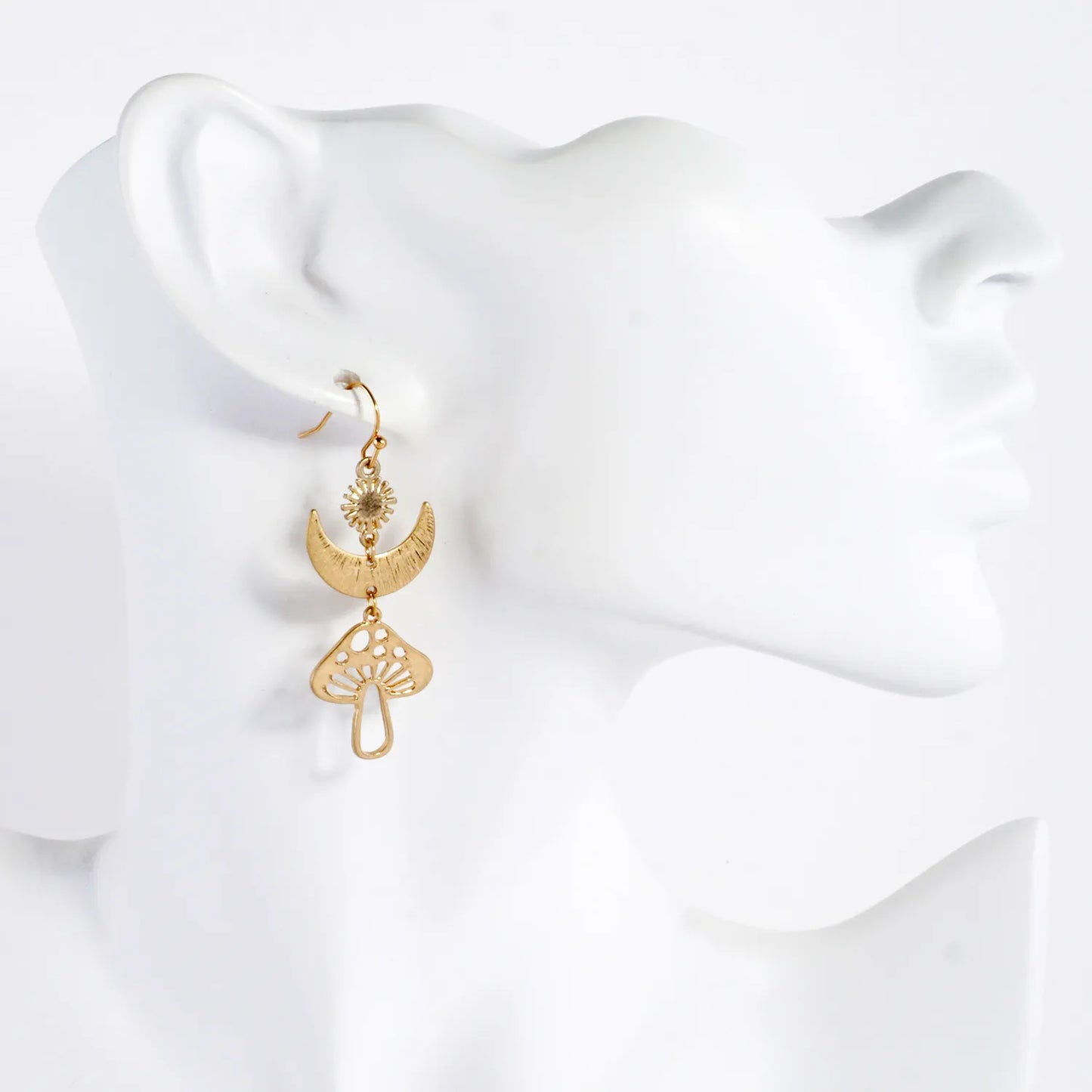 Brushed-Textured Mushroom Drop Celestial Earrings