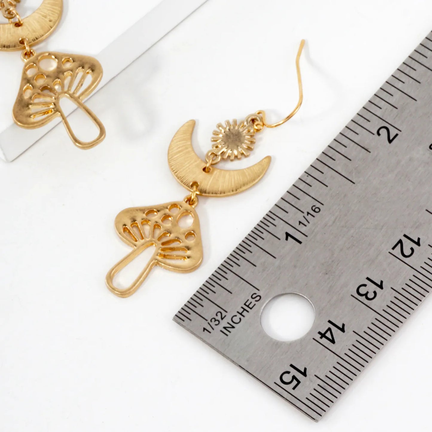 Brushed-Textured Mushroom Drop Celestial Earrings