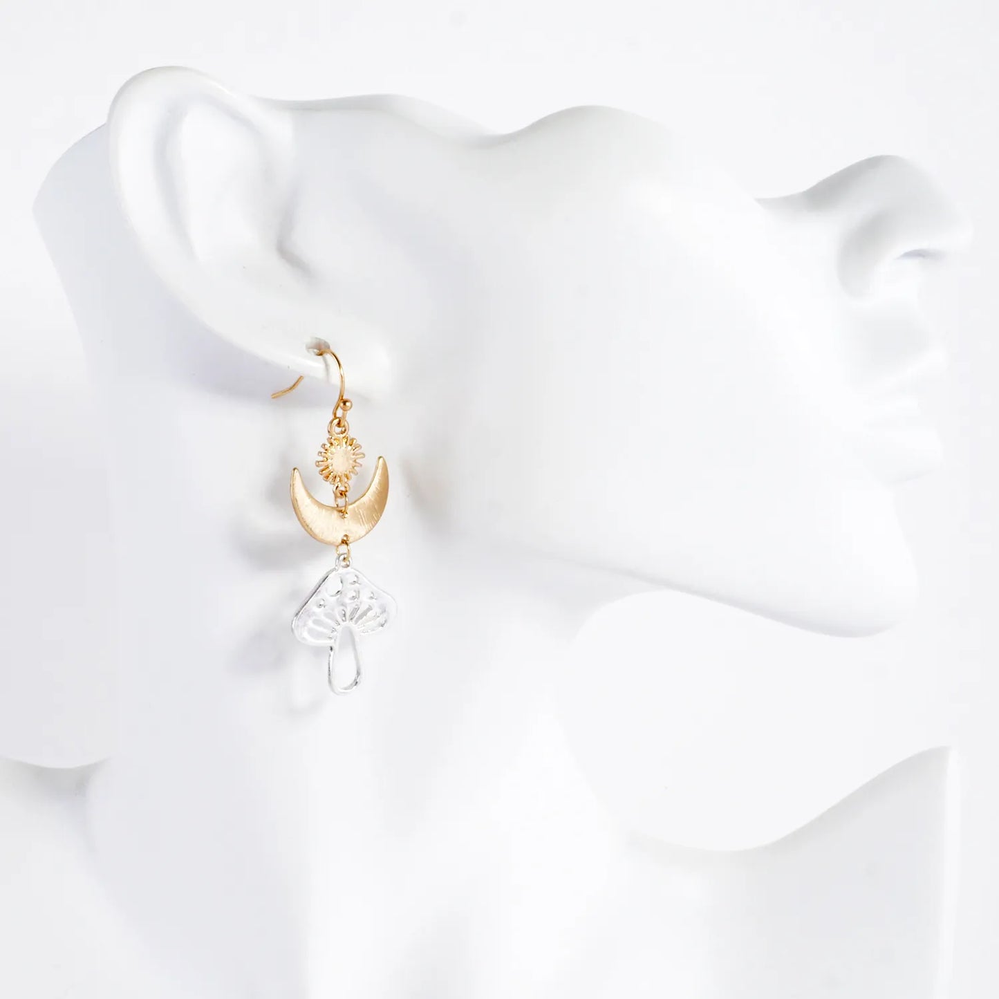 Brushed-Textured Mushroom Drop Celestial Earrings