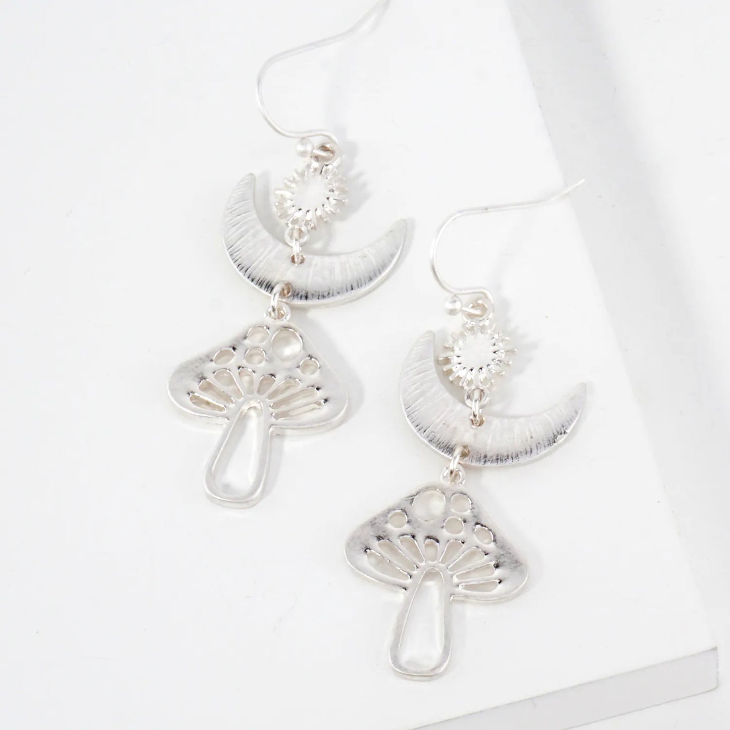 Brushed-Textured Mushroom Drop Celestial Earrings