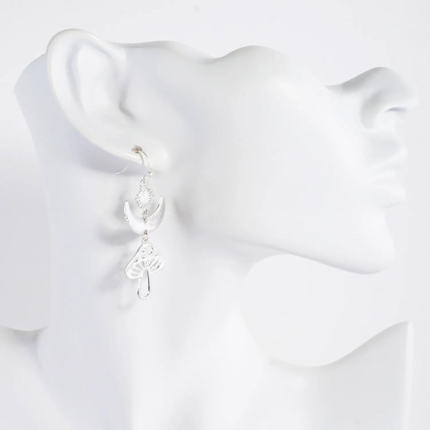 Brushed-Textured Mushroom Drop Celestial Earrings