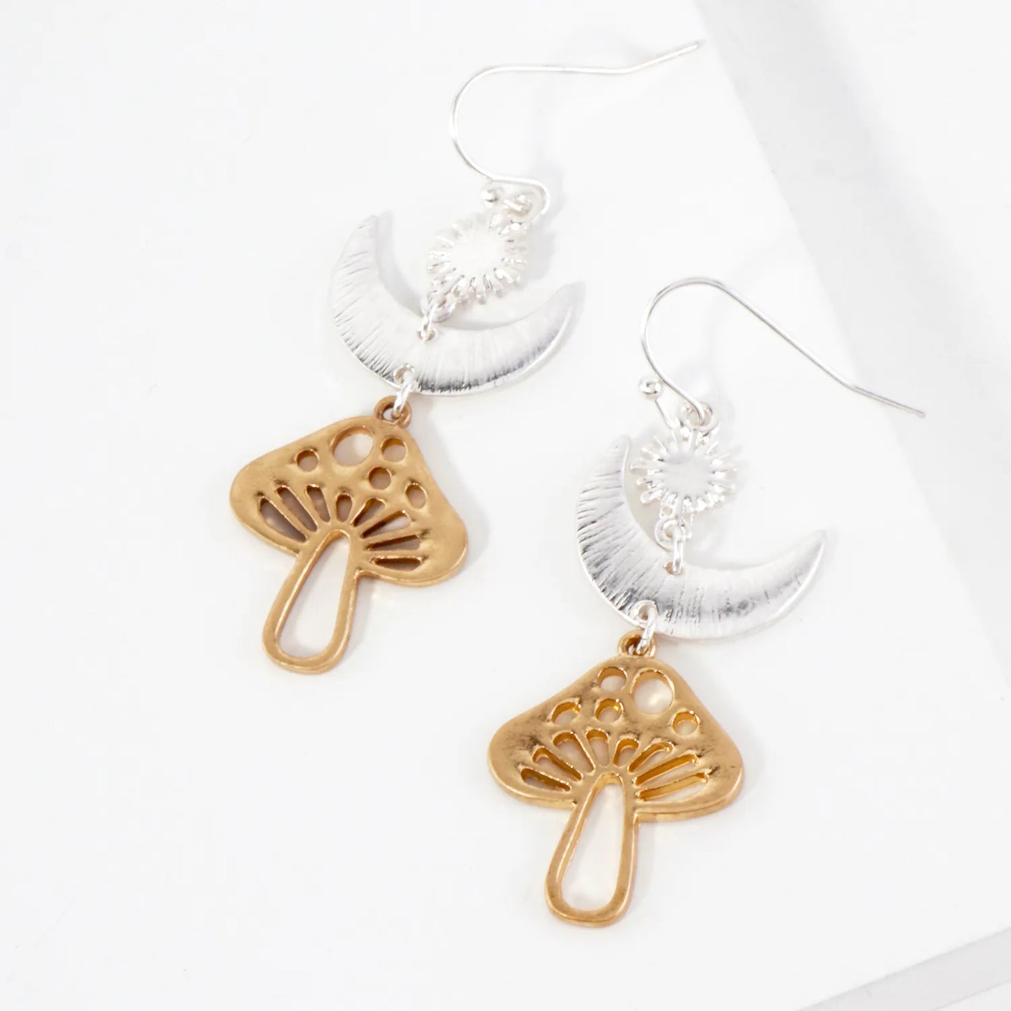 Brushed-Textured Mushroom Drop Celestial Earrings