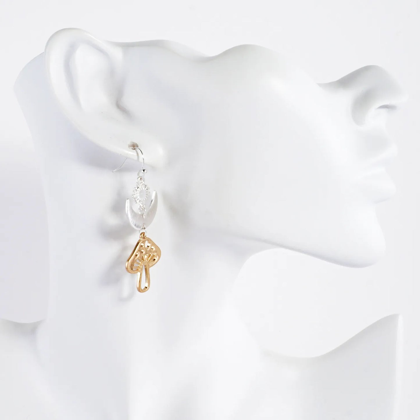 Brushed-Textured Mushroom Drop Celestial Earrings