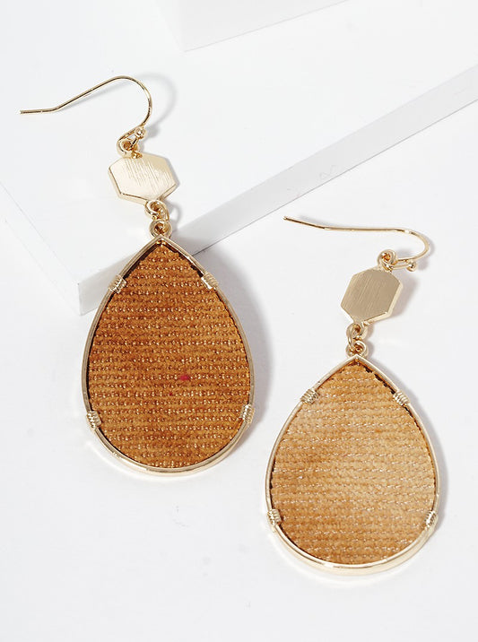 Brushed Hexagon Leatherette Teardrop Dangle Drop Earrings