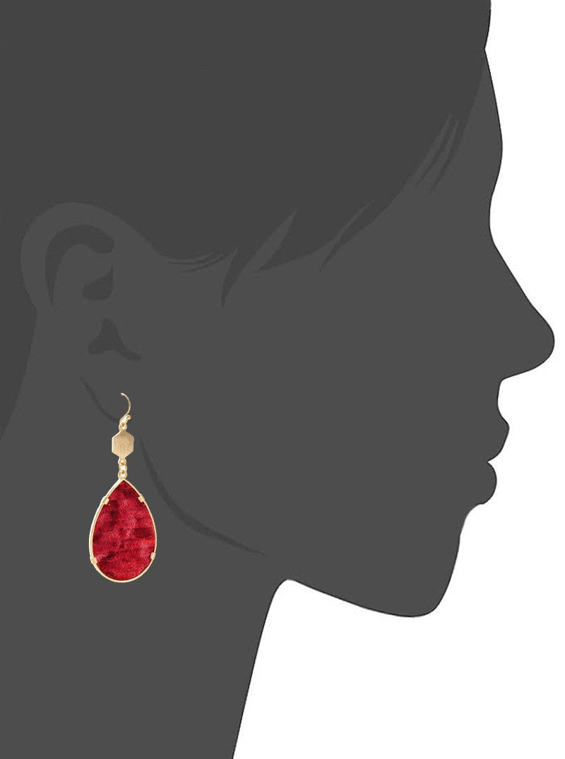 Brushed Hexagon Leatherette Teardrop Dangle Drop Earrings
