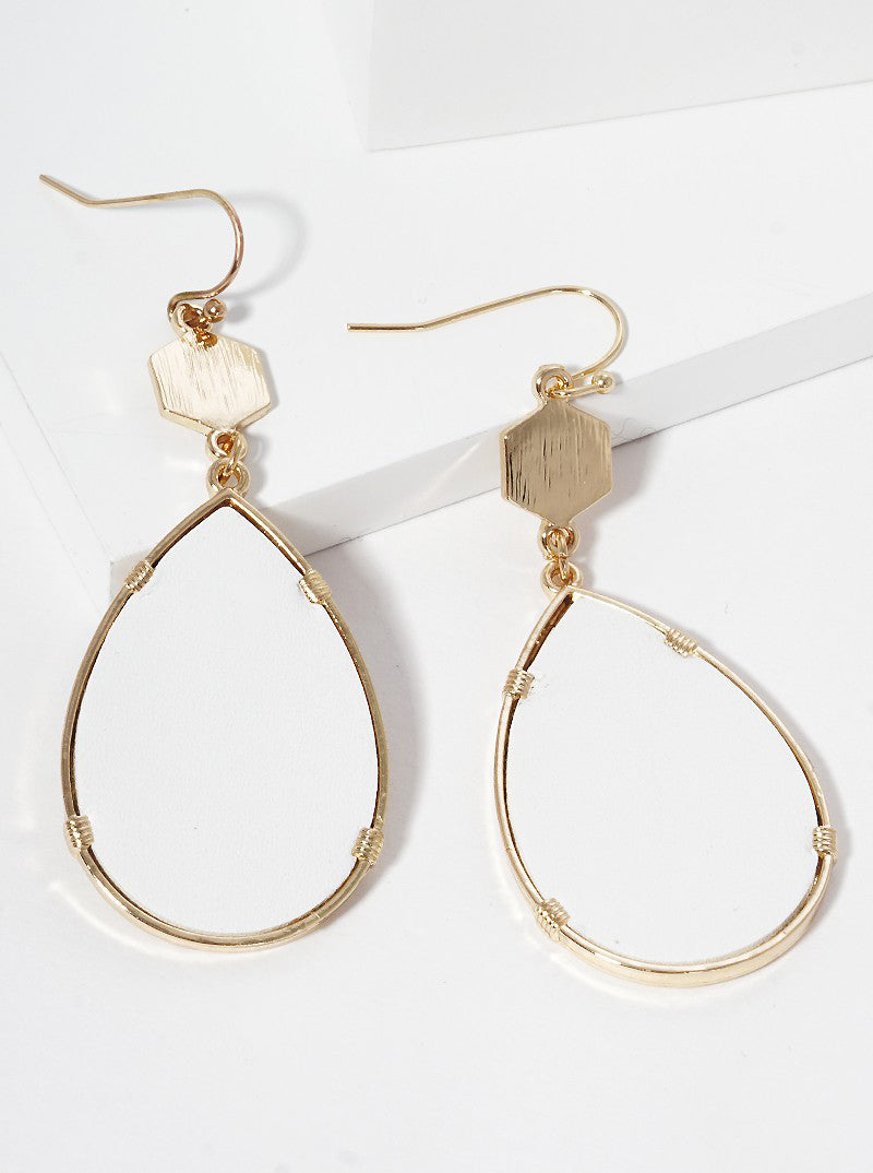 Brushed Hexagon Leatherette Teardrop Dangle Drop Earrings