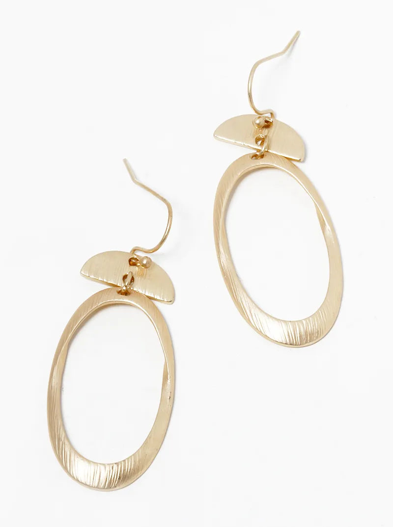 Brushed Metal Oval Drop Lightweight Dangle Earrings