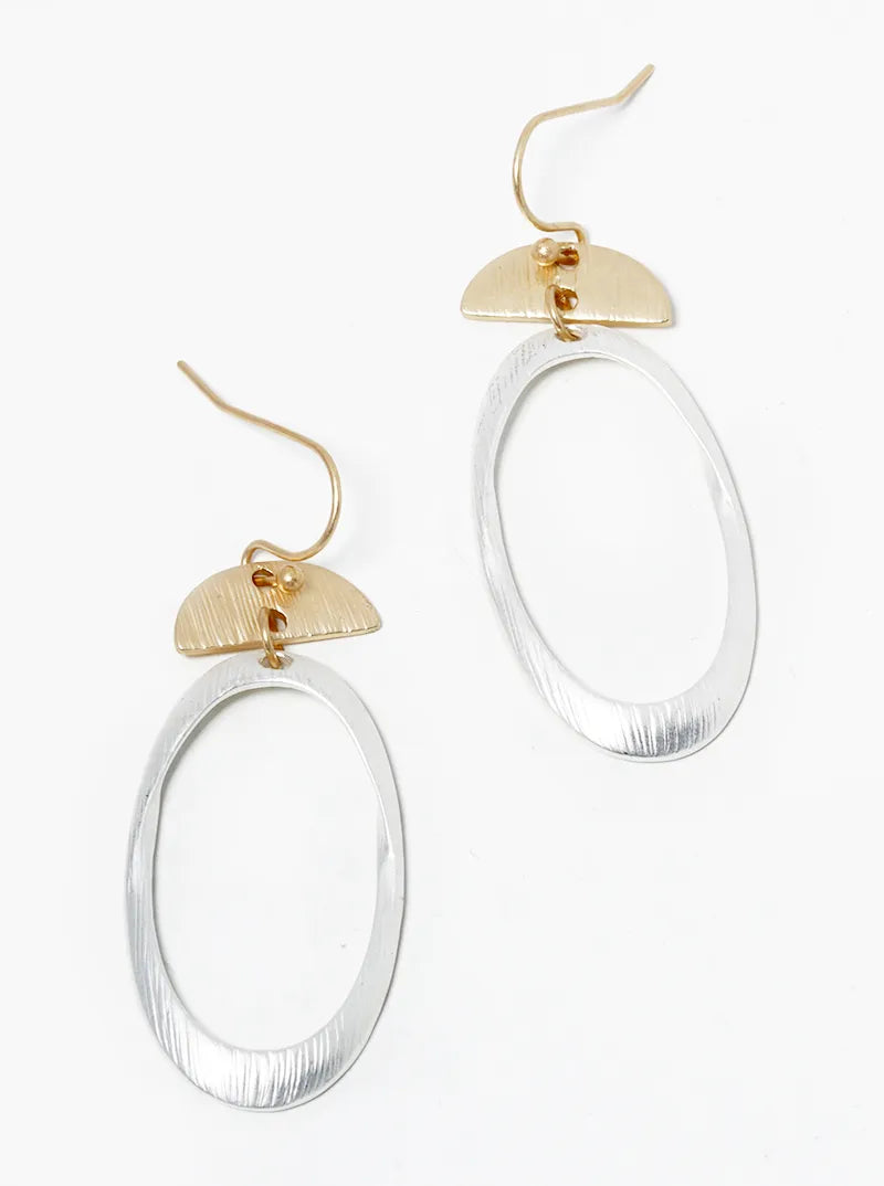Brushed Metal Oval Drop Lightweight Dangle Earrings