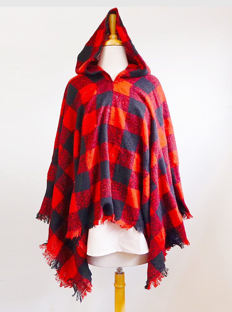 Buffalo Check Plaid Hooded Poncho