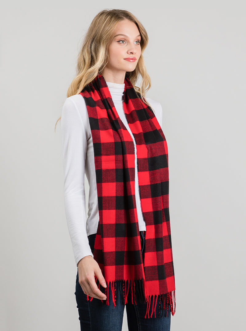 Buffalo Checkered Oblong Fringe Scarf Polyester