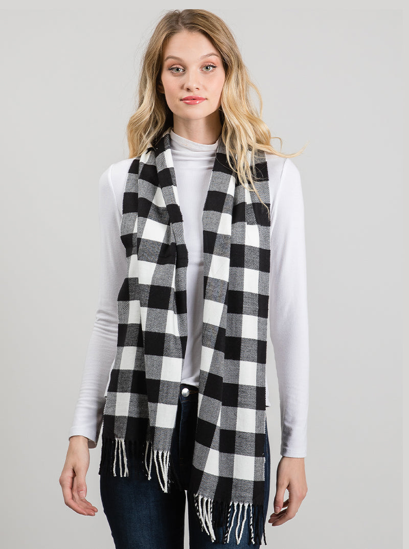 Buffalo Checkered Oblong Fringe Scarf Polyester