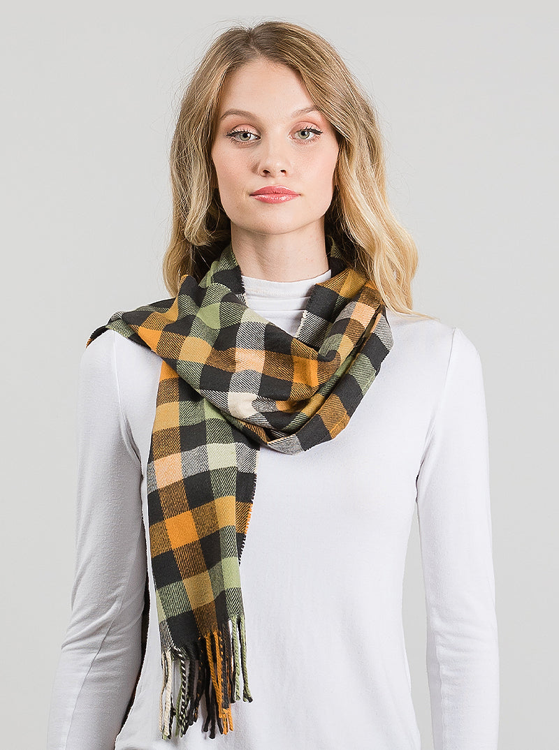 Buffalo Checkered Oblong Fringe Scarf Polyester