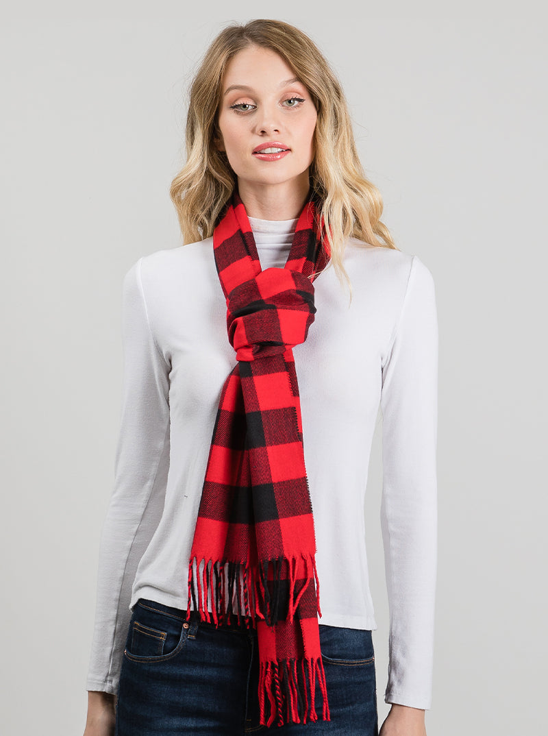 Buffalo Plaid Fringe Oblong Scarf