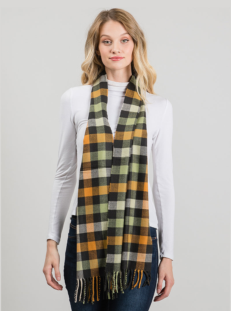 Buffalo Plaid Fringe Oblong Scarf