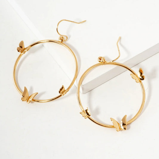 Butterfly Embellished Circle Drop Earrings