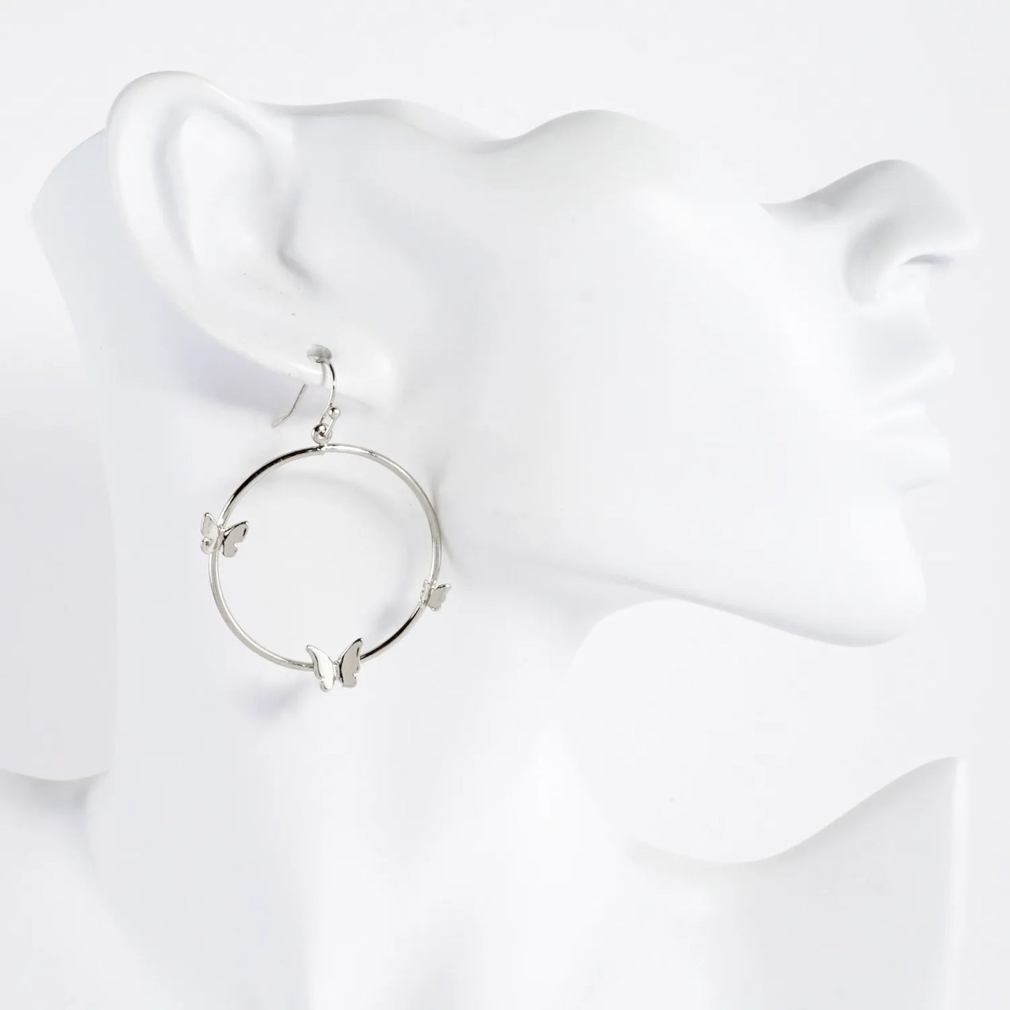 Butterfly Embellished Circle Drop Earrings