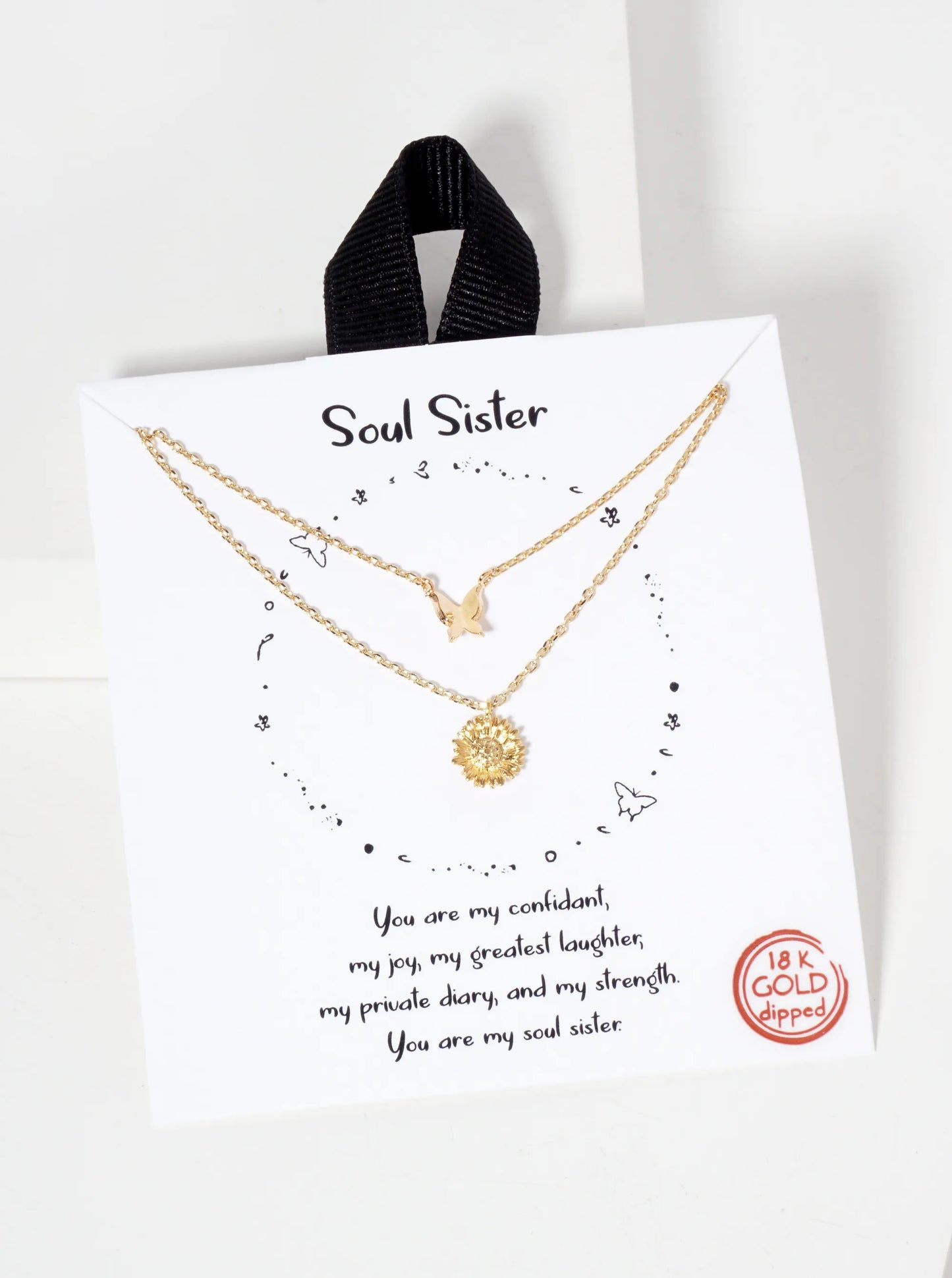 Butterfly Flower Pendant 18K-Gold-Dipped Layered Necklace