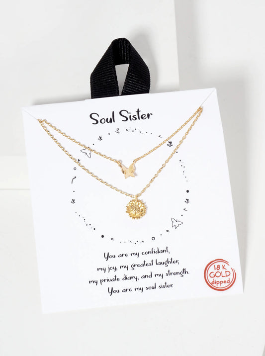 Butterfly Flower Pendant 18K-Gold-Dipped Layered Necklace