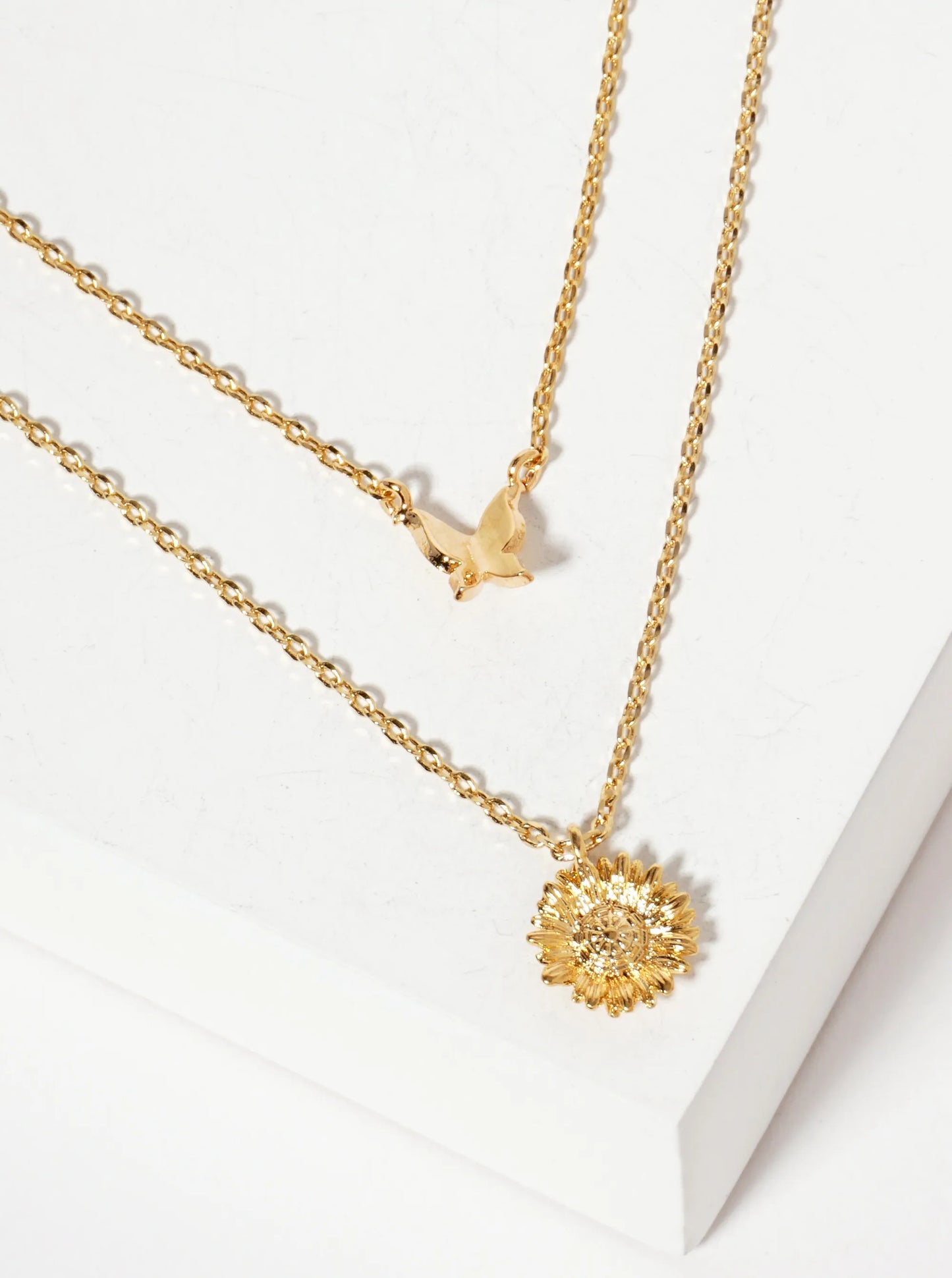 Butterfly Flower Pendant 18K-Gold-Dipped Layered Necklace