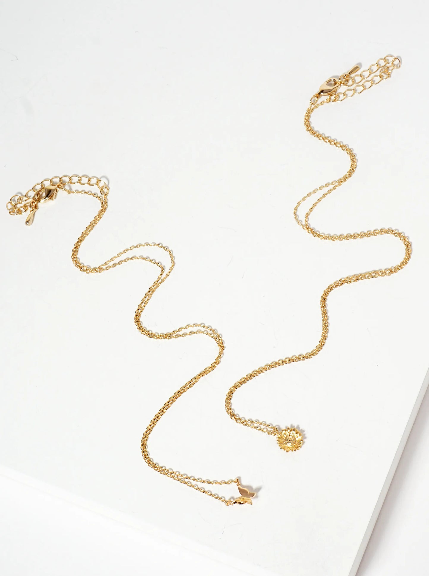 Butterfly Flower Pendant 18K-Gold-Dipped Layered Necklace