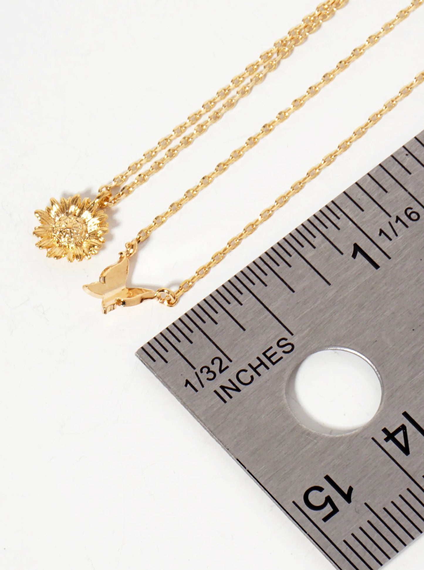 Butterfly Flower Pendant 18K-Gold-Dipped Layered Necklace