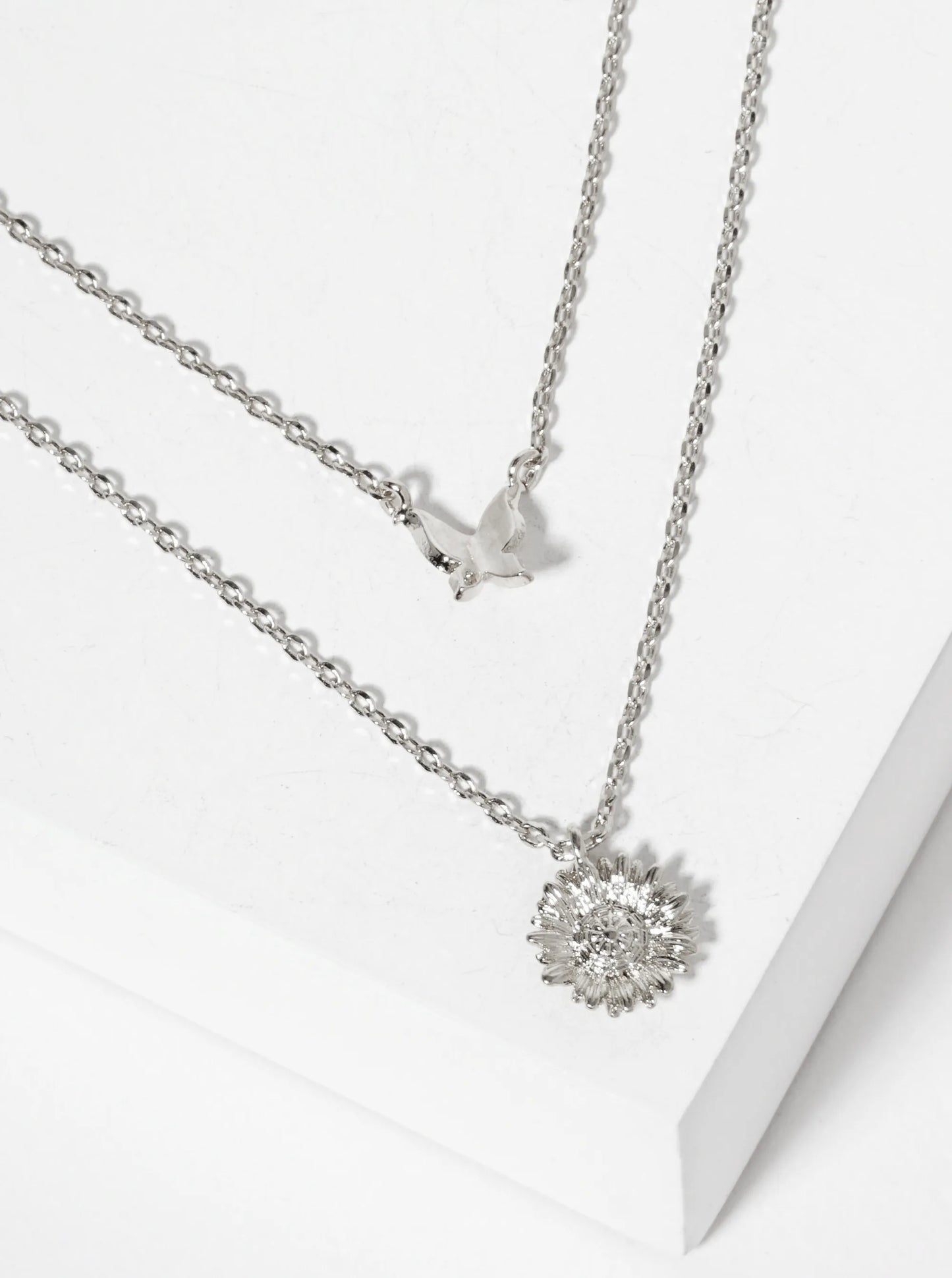 Butterfly Flower Pendant 18K-Gold-Dipped Layered Necklace
