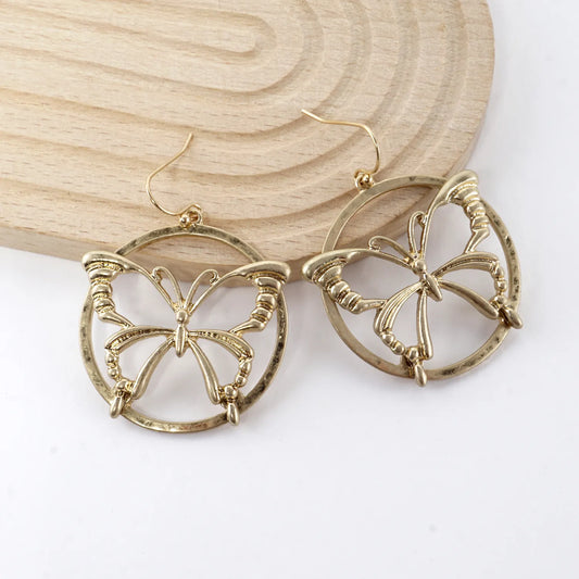 Butterfly Overlapping Circle Dangle Earrings
