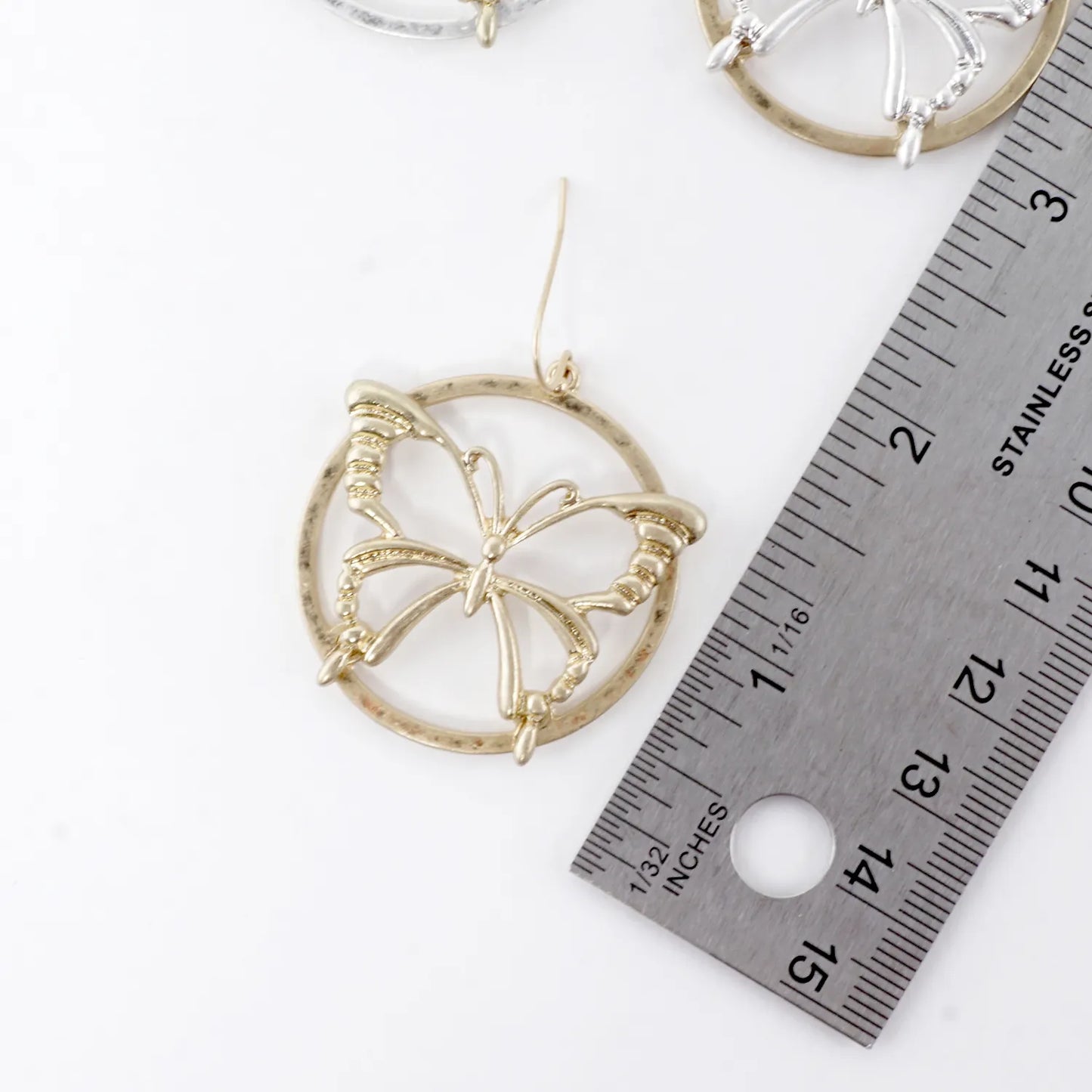 Butterfly Overlapping Circle Dangle Earrings