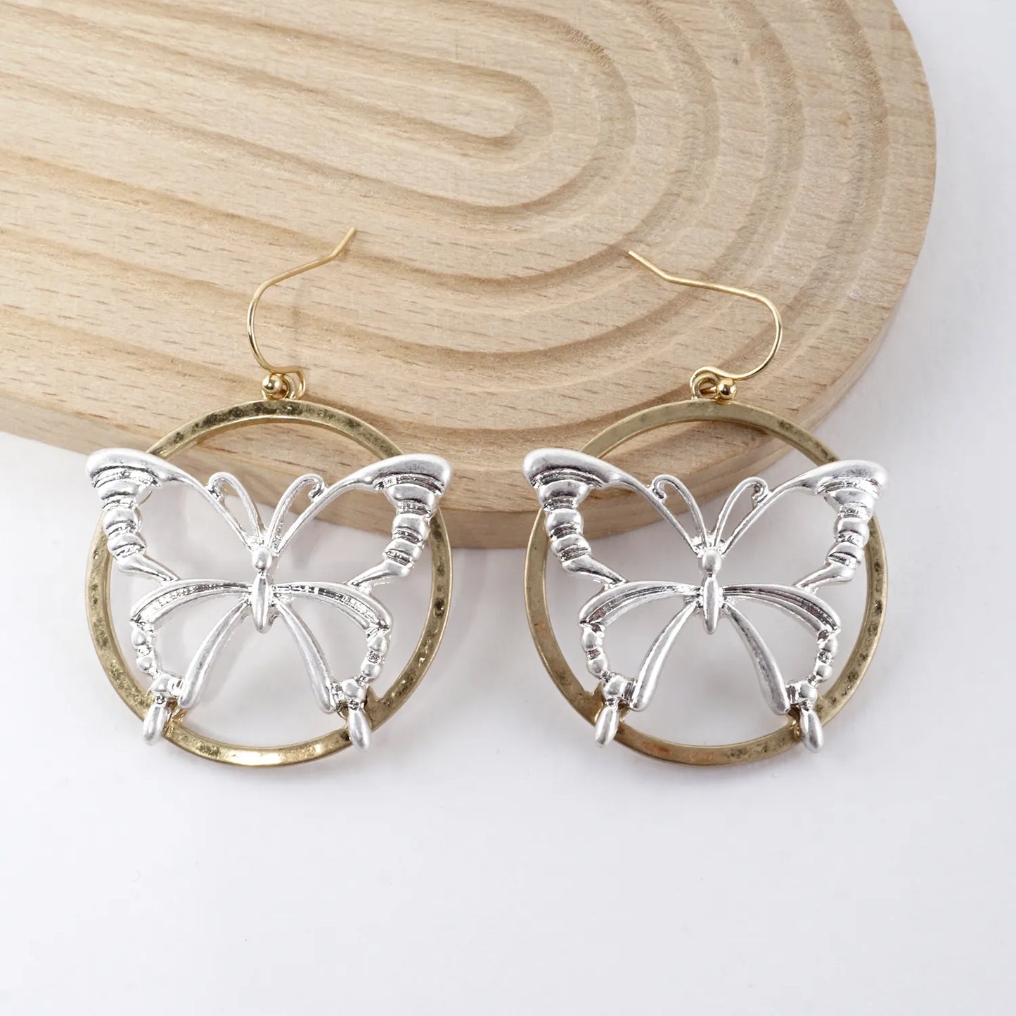 Butterfly Overlapping Circle Dangle Earrings