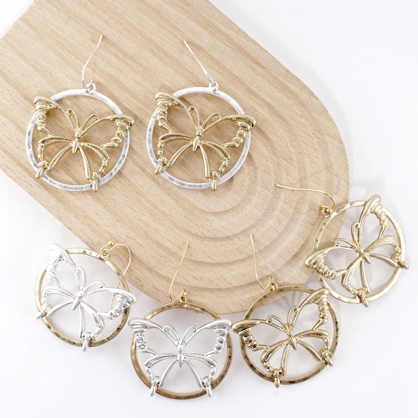 Butterfly Overlapping Circle Dangle Earrings