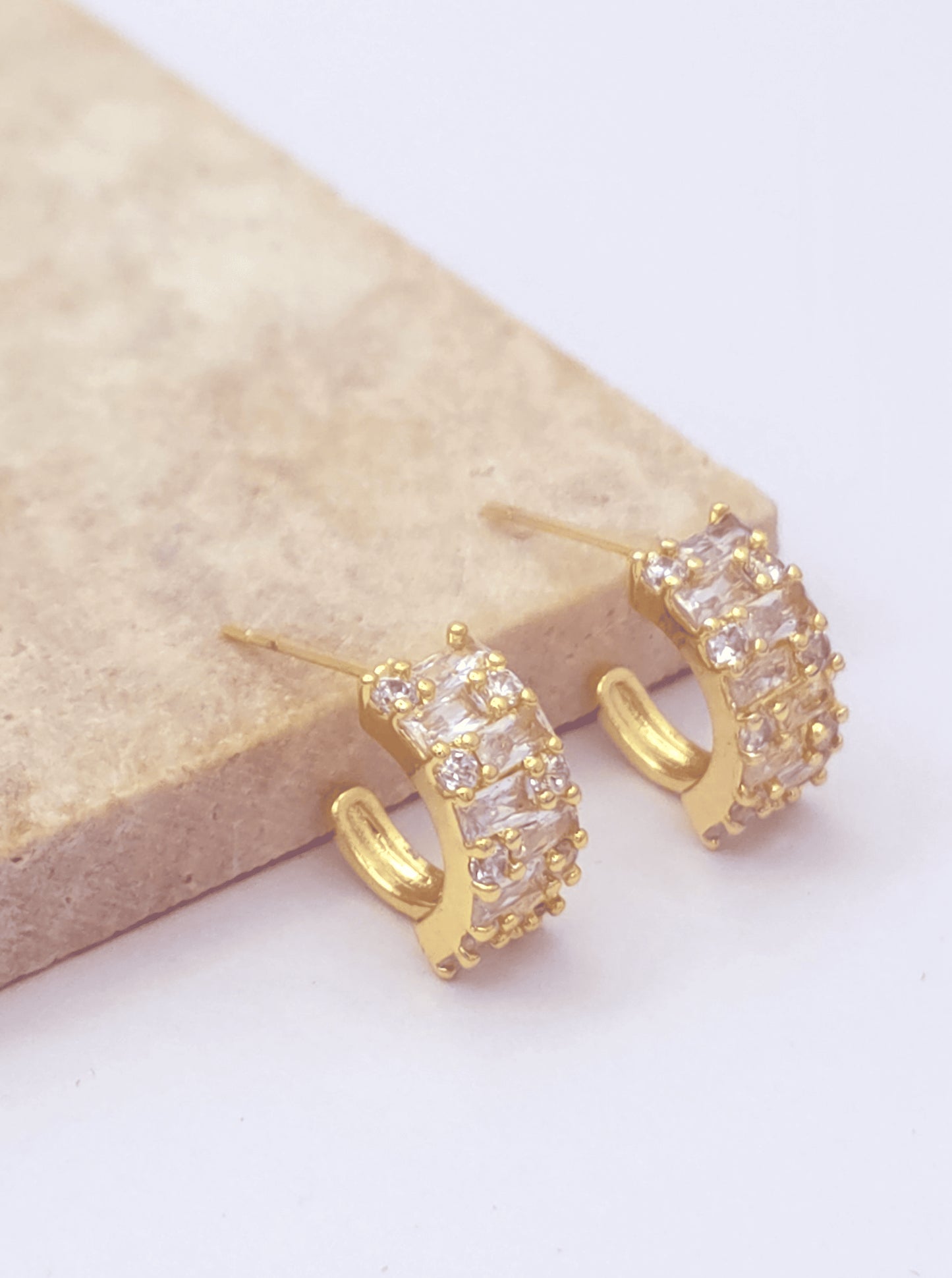Brass Pavé Crescent Hoop Earrings
