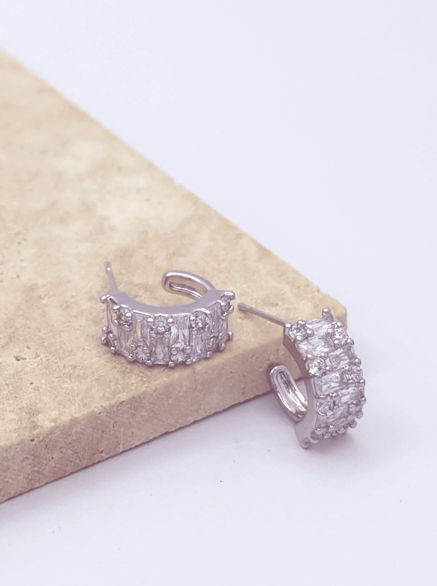Brass Pavé Crescent Hoop Earrings