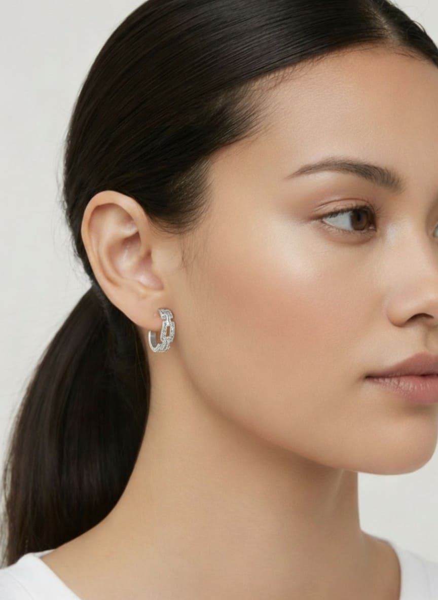 Crescent Chain Huggie Hoop Earrings
